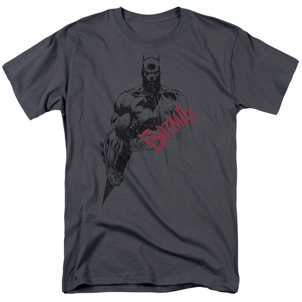 Batman Sketch Bat Red Logo Mens T Shirt Charcoal Retro Pop Classics