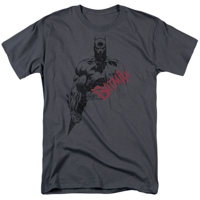 Batman Sketch Bat Red Logo Mens T Shirt Charcoal Retro Pop Classics