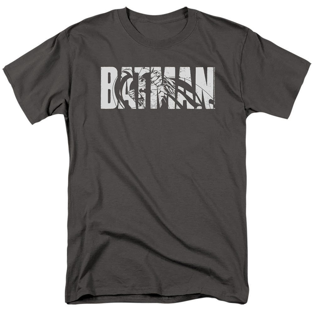 Batman Text On Gray Mens T Shirt Charcoal Retro Pop Classics