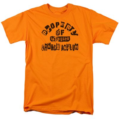 Batman Property Of Arkham Mens T Shirt Orange Retro Pop Classics