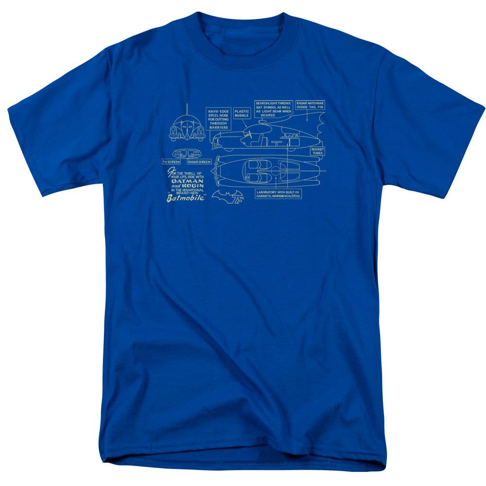 Batman Batmobile Mens T Shirt Royal Blue Retro Pop Classics