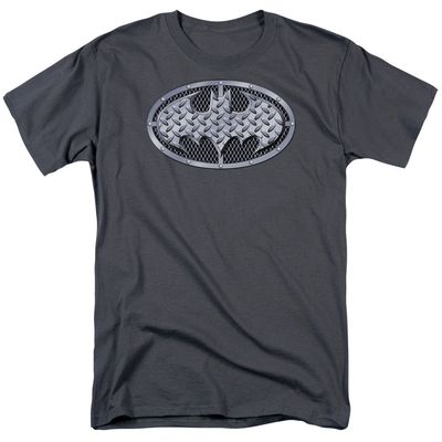 Batman Steel Mesh Shield Mens T Shirt Charcoal Retro Pop Classics