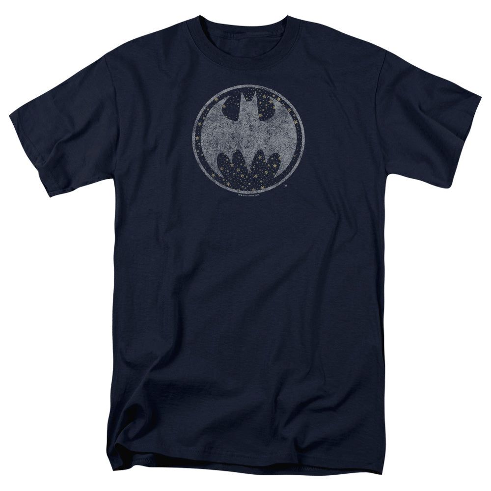 Batman Starry Night Shield Mens T Shirt Navy Blue Retro Pop Classics