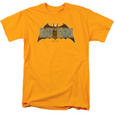 Batman Vintage Bat Logo On Gold Mens T Shirt Gold Retro Pop Classics