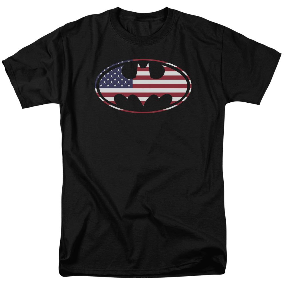 Batman American Flag Oval Mens T Shirt Black Retro Pop Classics