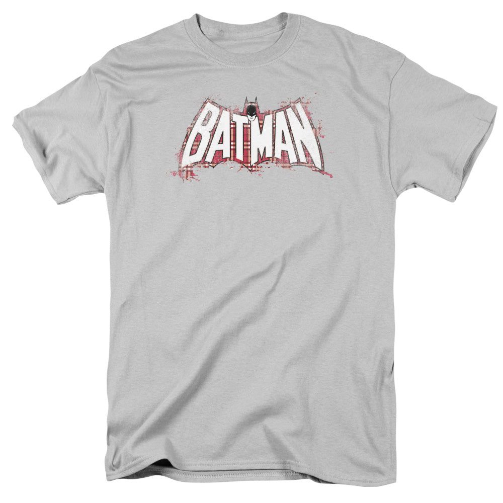 Batman Plaid Splat Logo Mens T Shirt Silver Retro Pop Classics