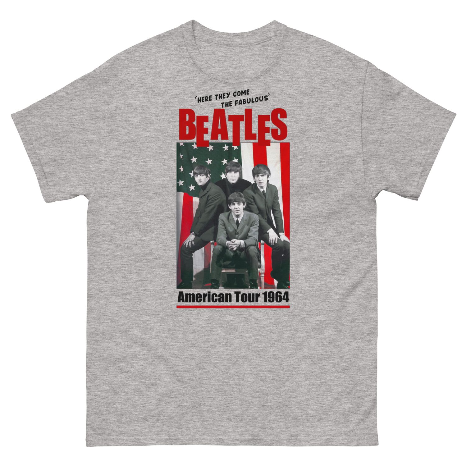 Beatles American Tour 1964 Mens T Shirt Sport Grey Retro Pop Classics