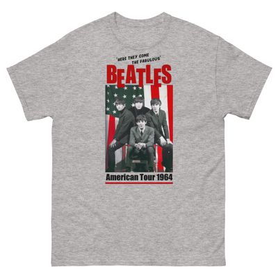 Beatles American Tour 1964 Mens T Shirt Sport Grey Retro Pop Classics