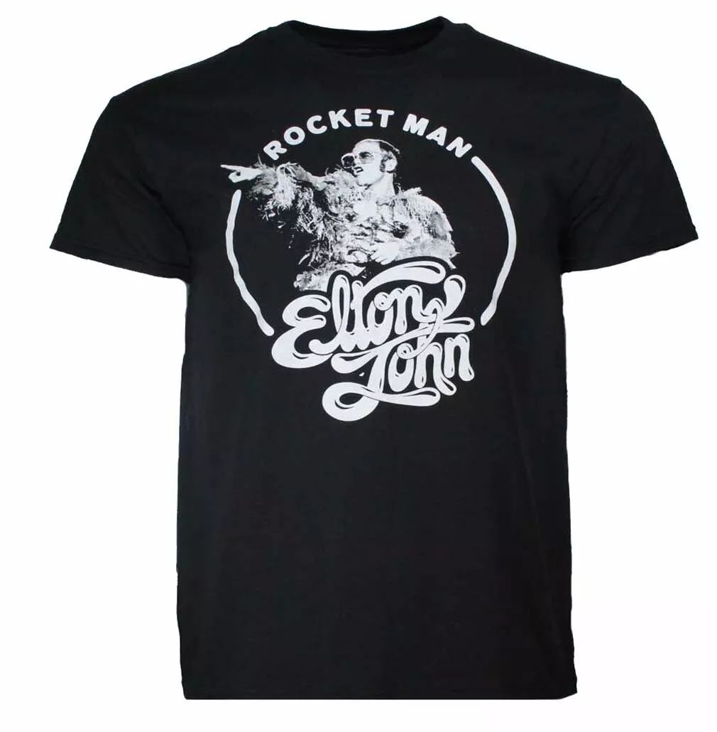 Elton John Rocket Man Circle Mens T Shirt Black Retro Pop Classics