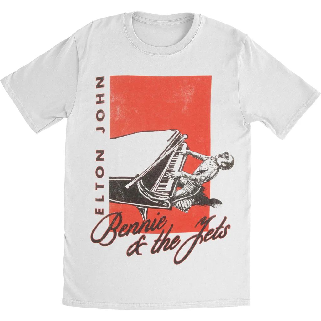 Elton John Bennie &amp; The Jets Mens T Shirt White Retro Pop Classics