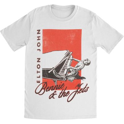 Elton John Bennie &amp; The Jets Mens T Shirt White Retro Pop Classics