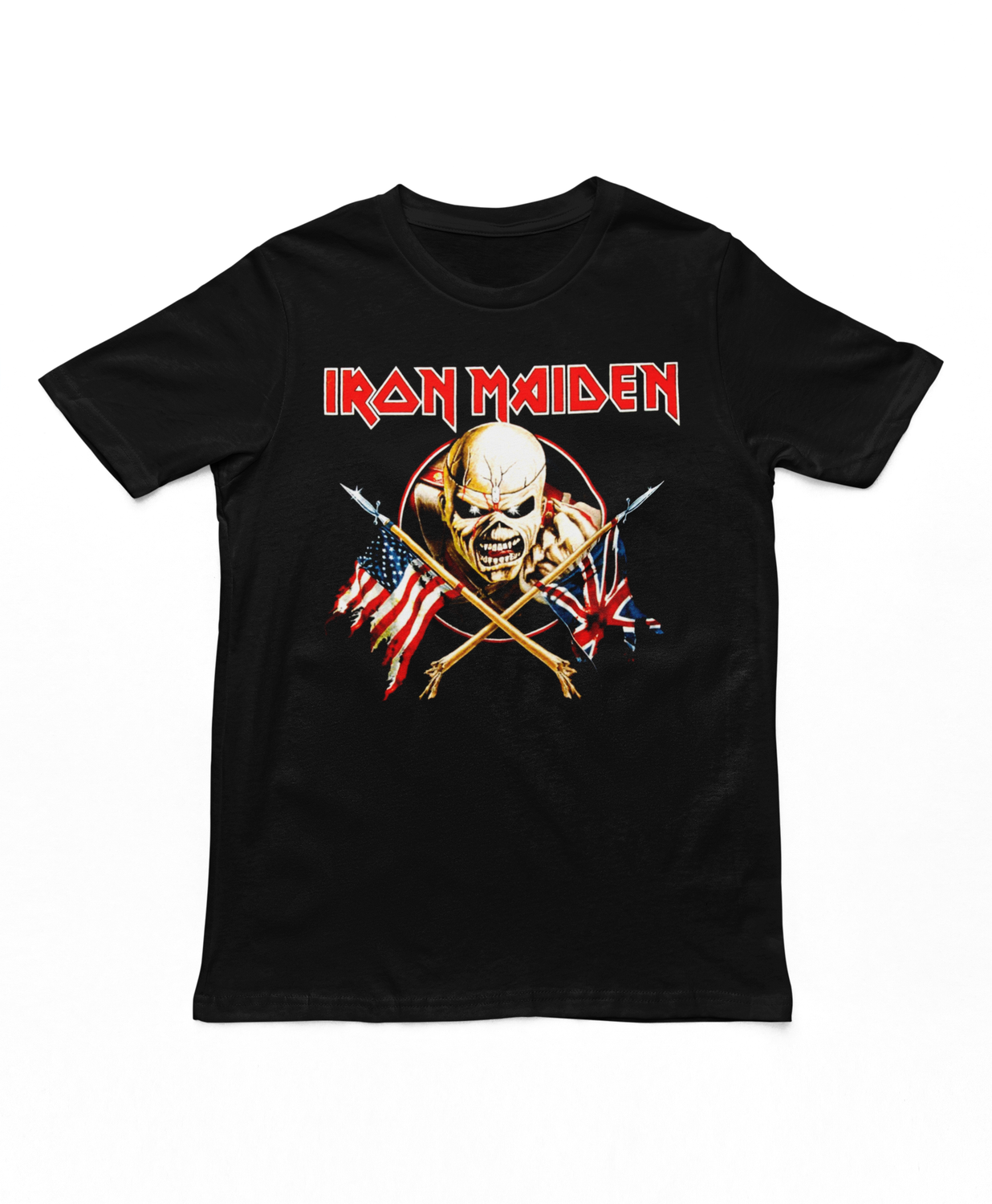 Iron Maiden Crossed Flags Mens T Shirt Black Retro Pop Classics