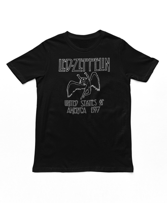 Led Zeppelin Black USA 77 Photo Mens T Shirt Black Retro Pop Classics