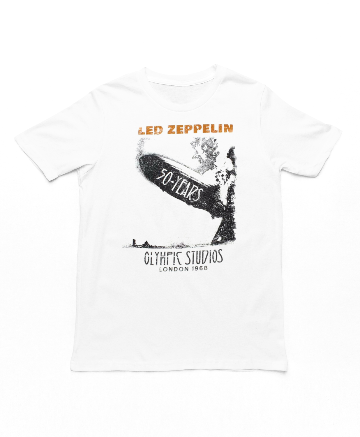 Led Zeppelin Blimp 50 Years Mens T Shirt White Retro Pop Classics