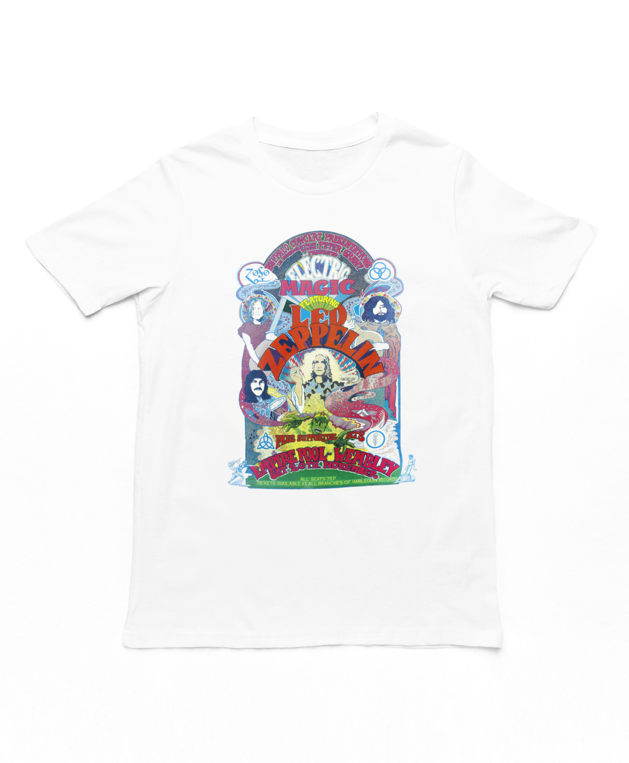 Led Zeppelin Colorful Electric Magic Mens T Shirt White Retro Pop Classics