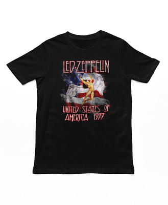 Led Zeppelin USA 77 with Flag Mens T Shirt Black Retro Pop Classics