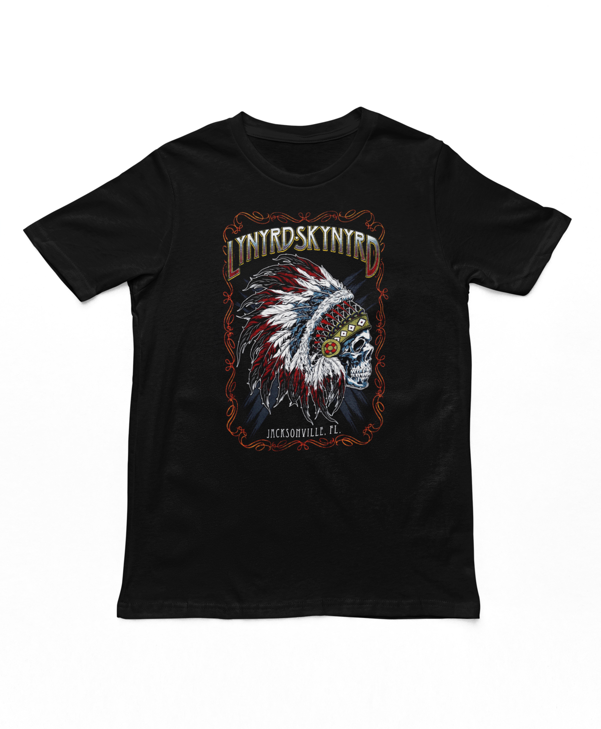 Lynyrd Skynyrd Indian Skeleton Mens T Shirt Black Retro Pop Classics