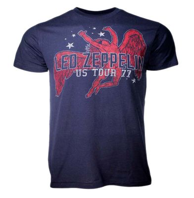 Led Zeppelin Red Icarus Stars Mens T Shirt Navy Blue Retro Pop Classics