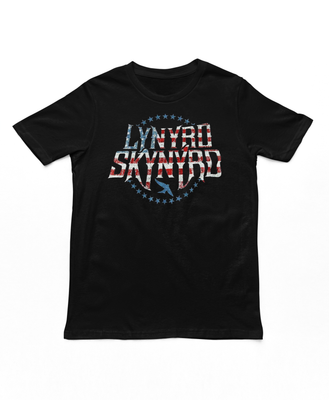 Lynyrd Skynyrd Stripes and Stars Logo Mens T Shirt Black Retro Pop Classics