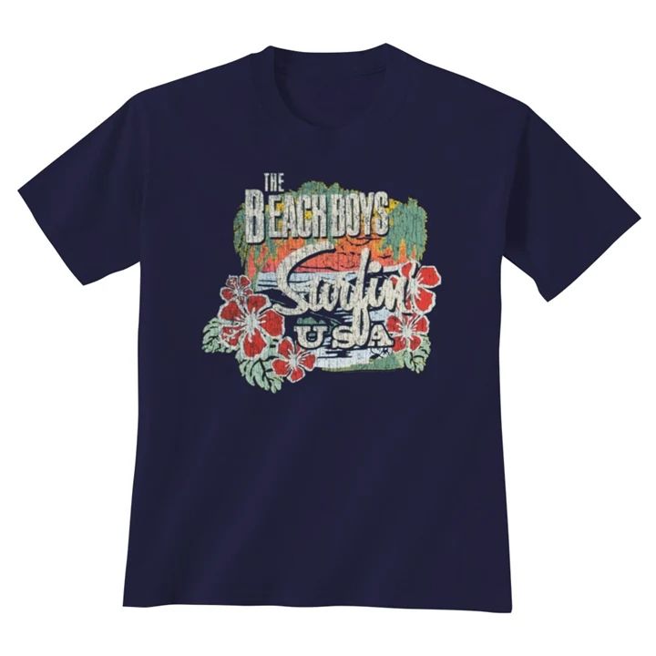 Beach Boys Surfing USA Tropical Mens T Shirt Navy Blue Retro Pop Classics