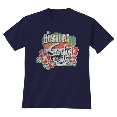 Beach Boys Surfing USA Tropical Mens T Shirt Navy Blue Retro Pop Classics