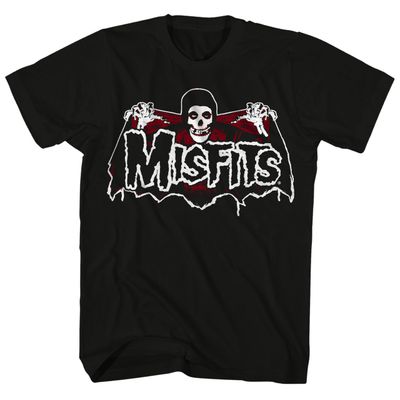 The Misfits Batfiend Skull And Wings Red Logo Mens T Shirt Black Retro Pop Classics