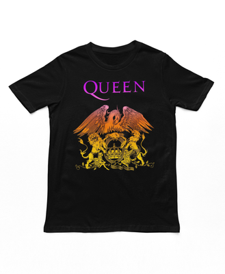 Queen Crest Gradient Logo Mens T Shirt Black Retro Pop Classics