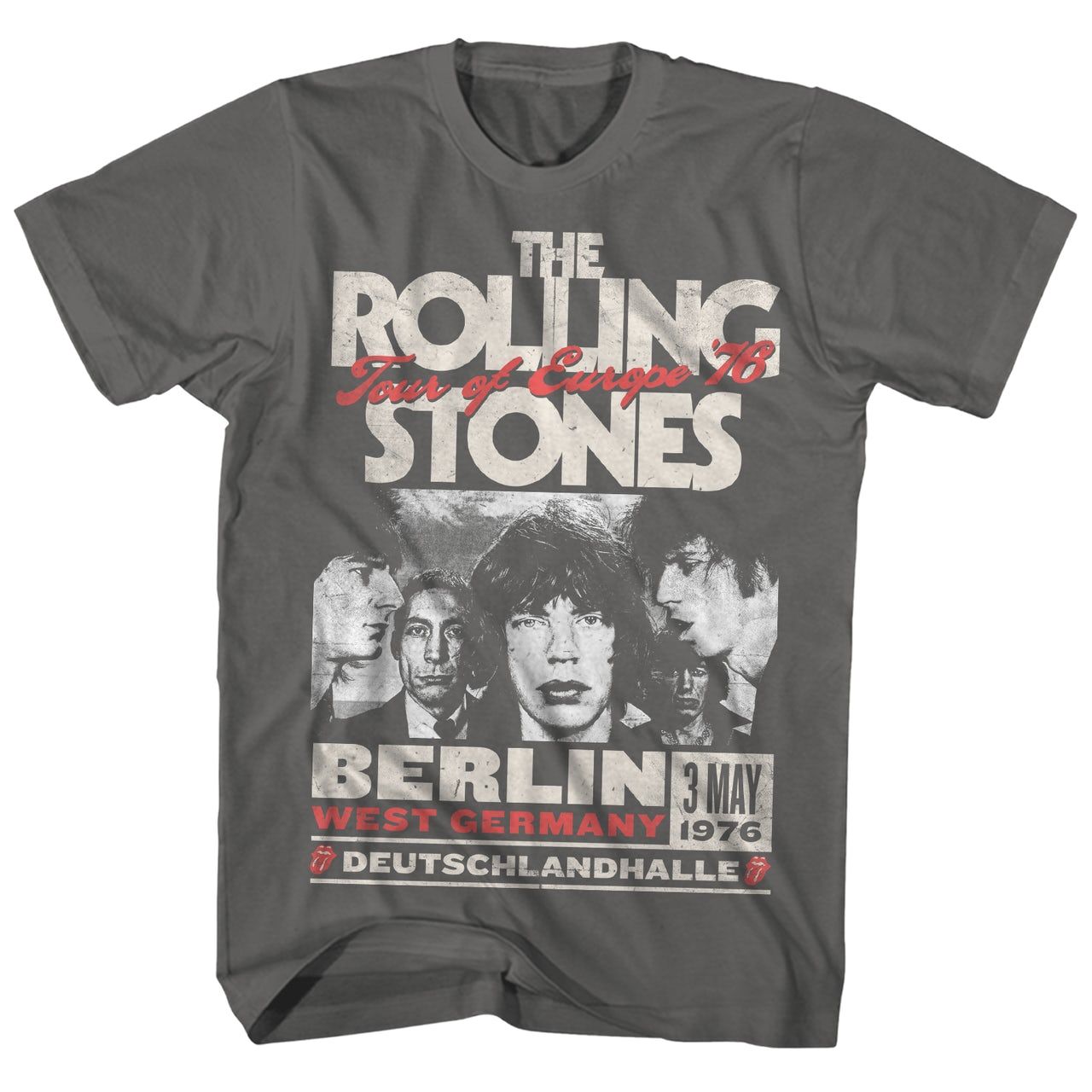 Rolling Stones Europe 76 Tour Mens T Shirt Charcoal Retro Pop Classics