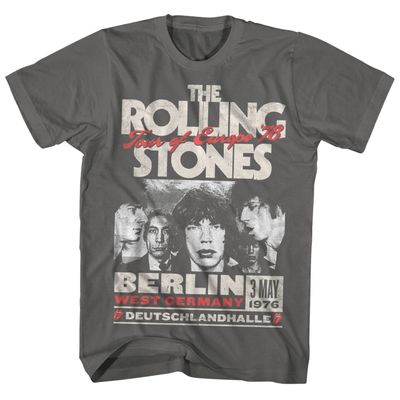 Rolling Stones Europe 76 Tour Mens T Shirt Charcoal Retro Pop Classics
