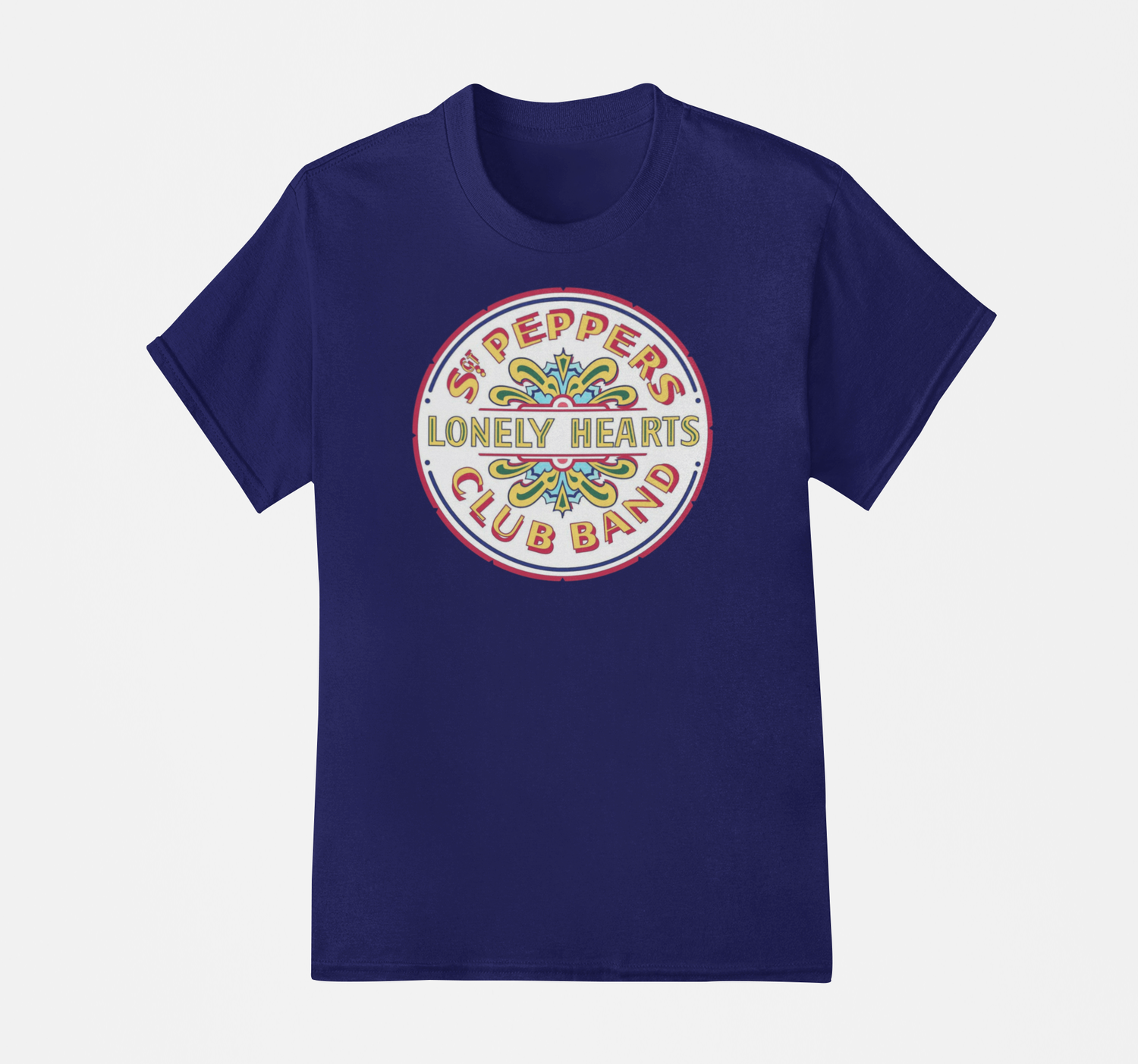 The Beatles Lonely Hearts Seal Mens T Shirt Navy Blue Retro Pop Classics