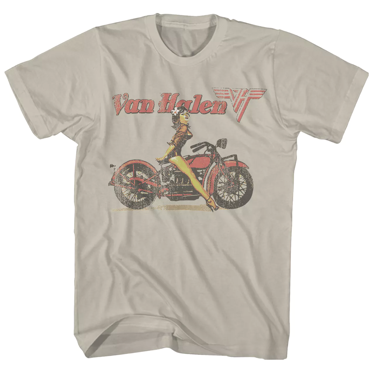 Van Halen Biker Pin Up Mens T Shirt Sand Retro Pop Classics
