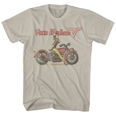 Van Halen Biker Pin Up Mens T Shirt Sand Retro Pop Classics