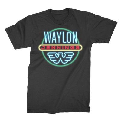 Waylon Jennings Neon Mens T Shirt Black Retro Pop Classics