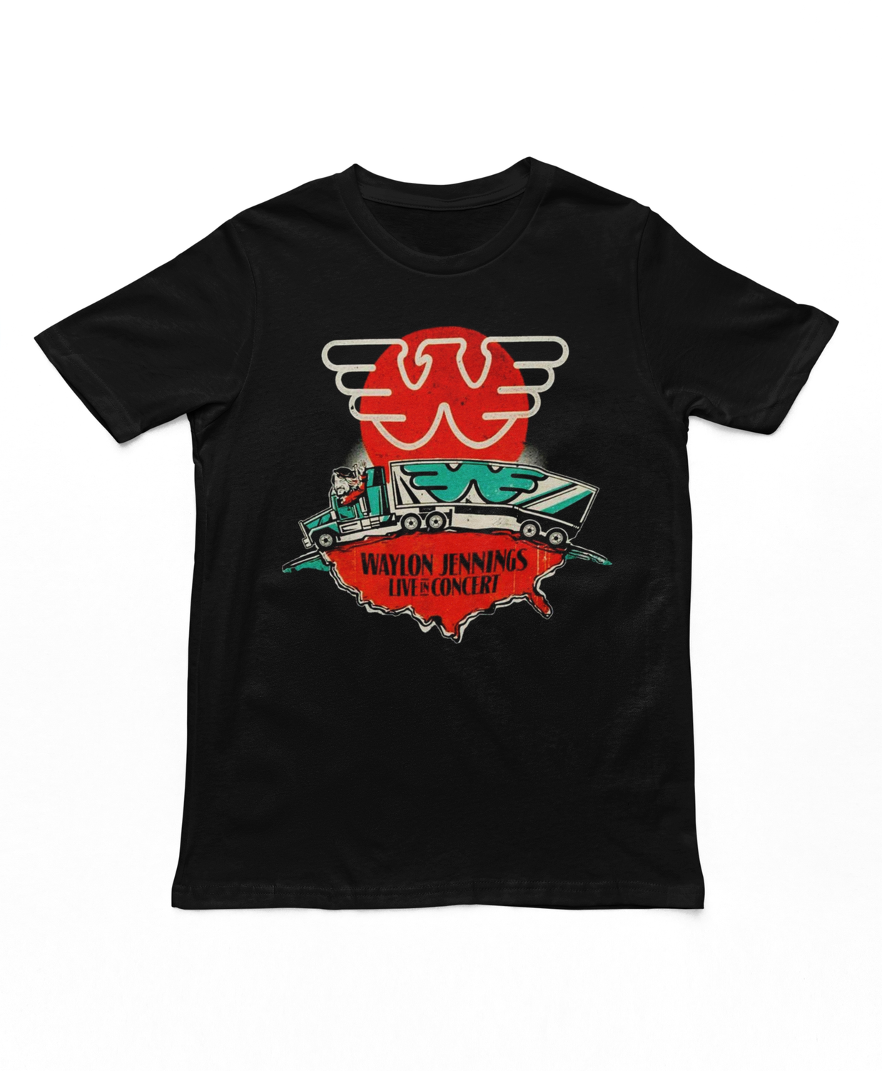 Waylon Jennings Live Mens T Shirt Black Retro Pop Classics