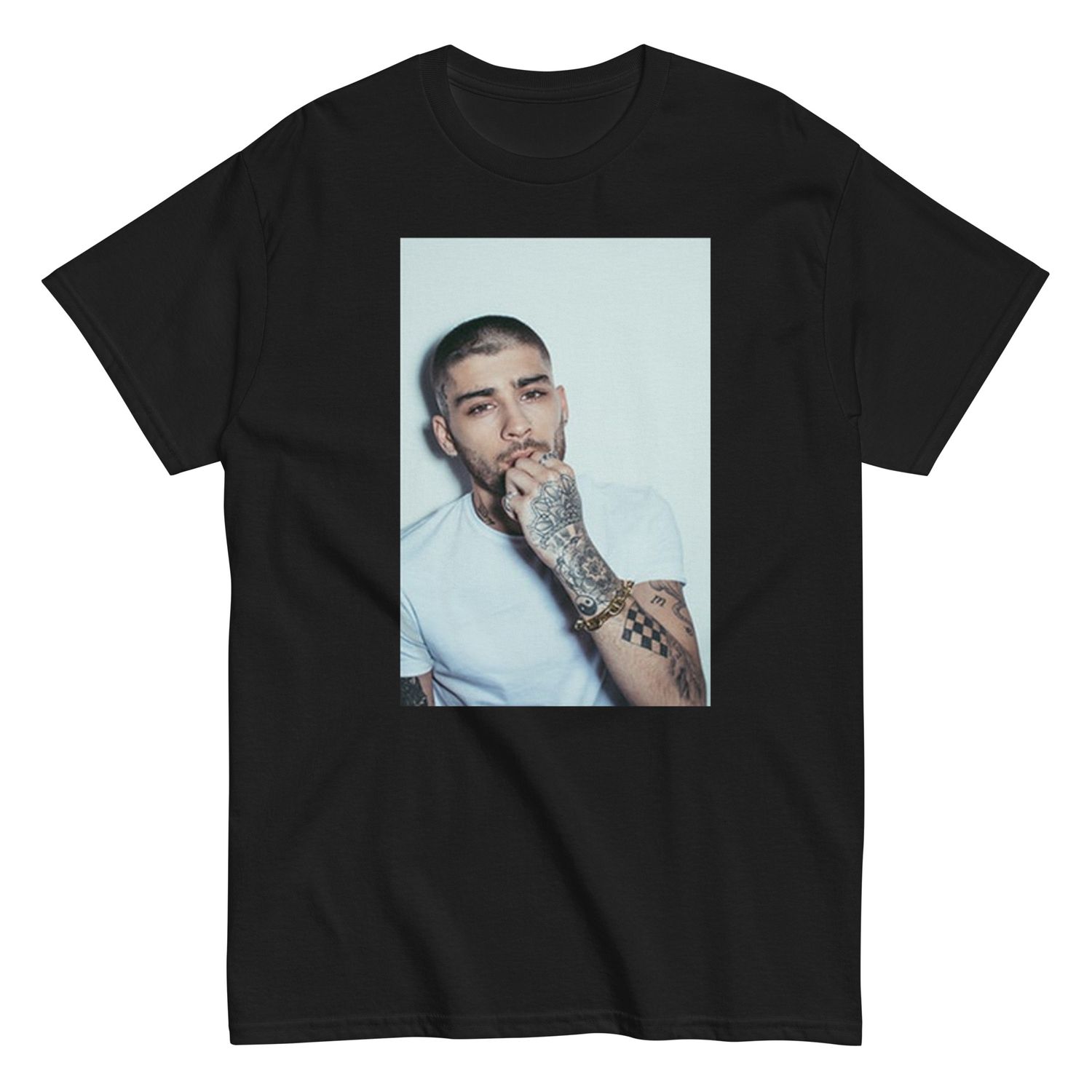 Zayn White on White Photo Mens T Shirt Black Retro Pop Classics
