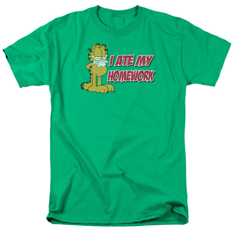 Garfield I Ate My Homework Mens T Shirt Kelly Green Retro Pop Classics