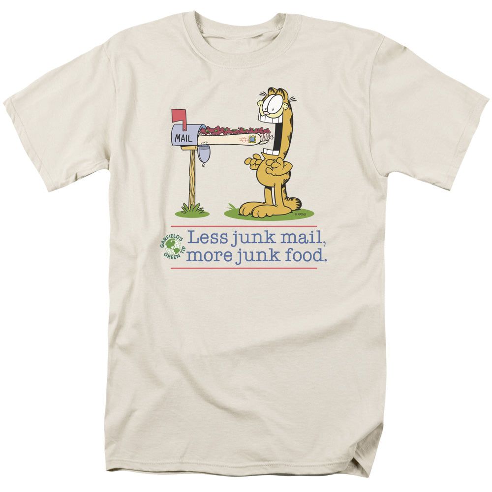 Garfield Less Junk Mail Mens T Shirt Cream Retro Pop Classics