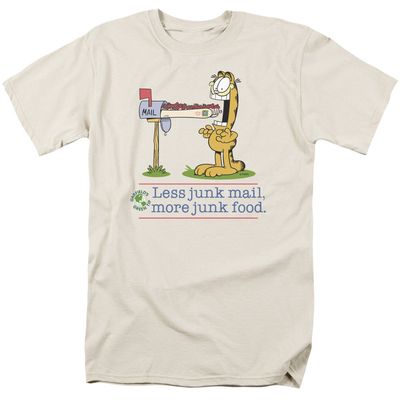 Garfield Less Junk Mail Mens T Shirt Cream Retro Pop Classics
