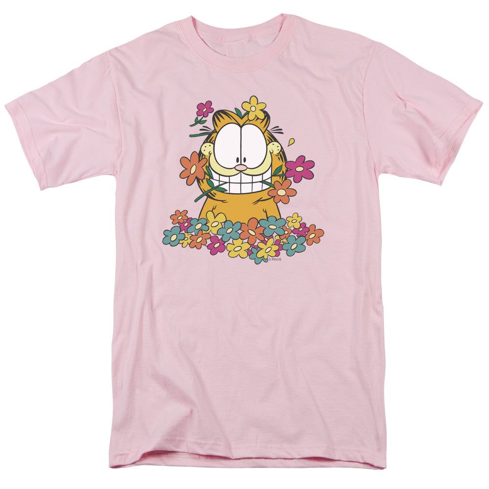 Garfield in the Garden Mens T Shirt Pink Retro Pop Classics