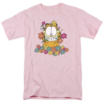 Garfield in the Garden Mens T Shirt Pink Retro Pop Classics