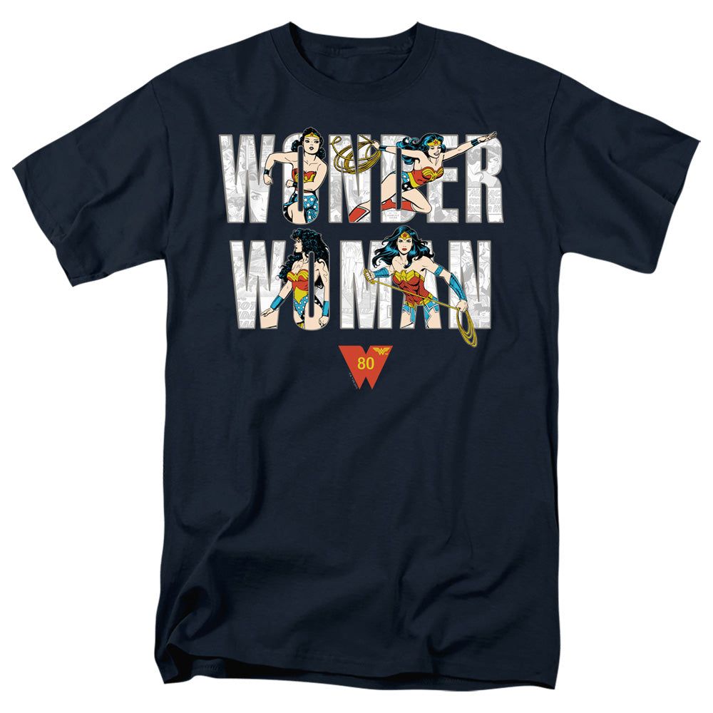 Wonder Woman Ww 80Th Illustrated Type Mens T Shirt Navy Retro Pop Classics