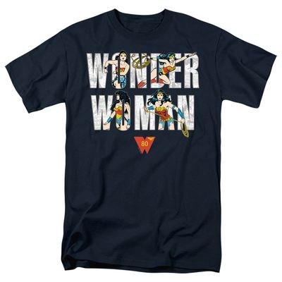 Wonder Woman Ww 80Th Illustrated Type Mens T Shirt Navy Retro Pop Classics