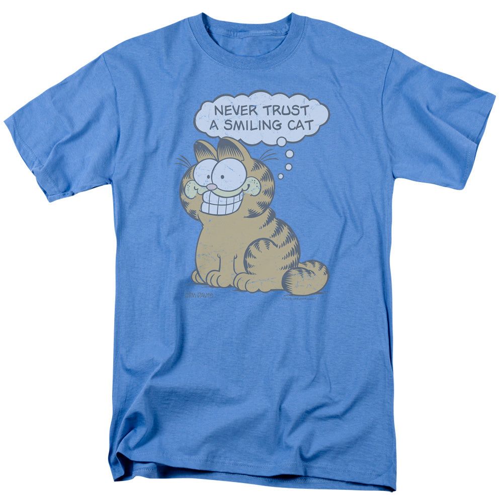 Garfield Never Trust A Smiling Cat Mens T Shirt Carolina Blue Retro Pop Classics