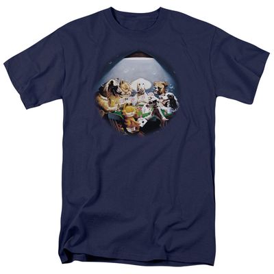 Garfield Playing With the Big Dogs Mens T Shirt Navy Blue Retro Pop Classics