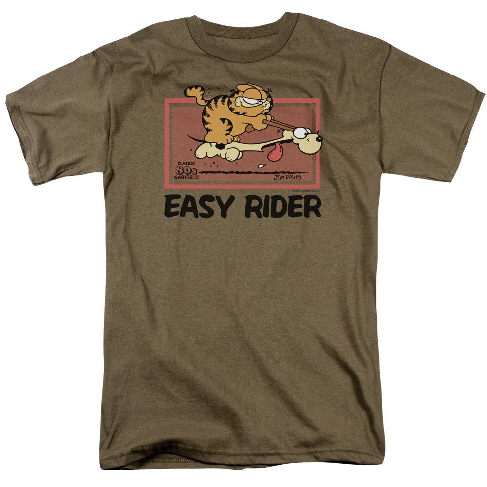 Garfield Vintage Easy Rider Mens T Shirt Safari Green Retro Pop Classics