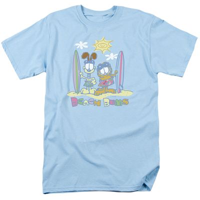 Garfield Beach Bums Mens T Shirt Light Blue Retro Pop Classics