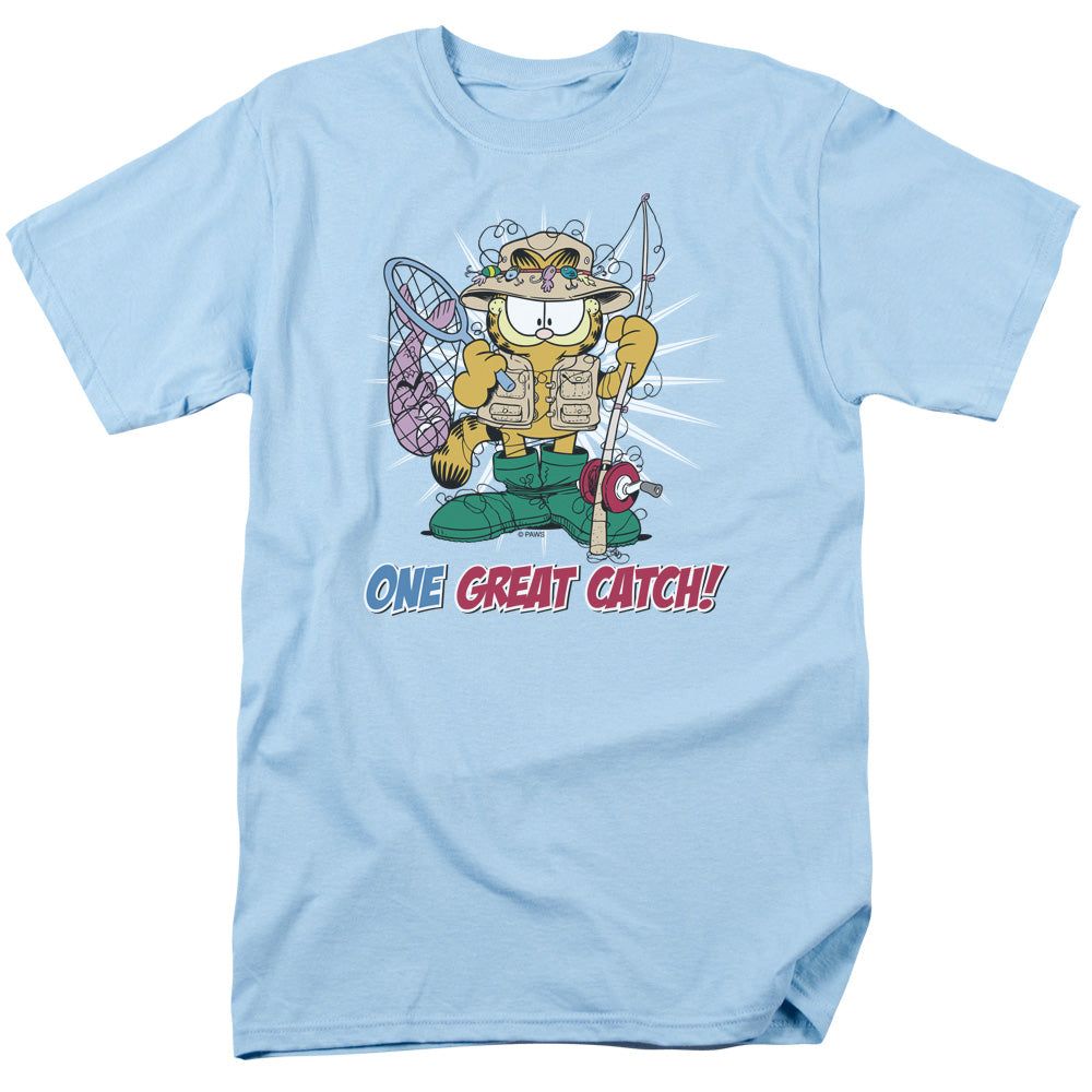 Garfield One Great Catch Mens T Shirt Light Blue Retro Pop Classics