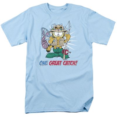 Garfield One Great Catch Mens T Shirt Light Blue Retro Pop Classics