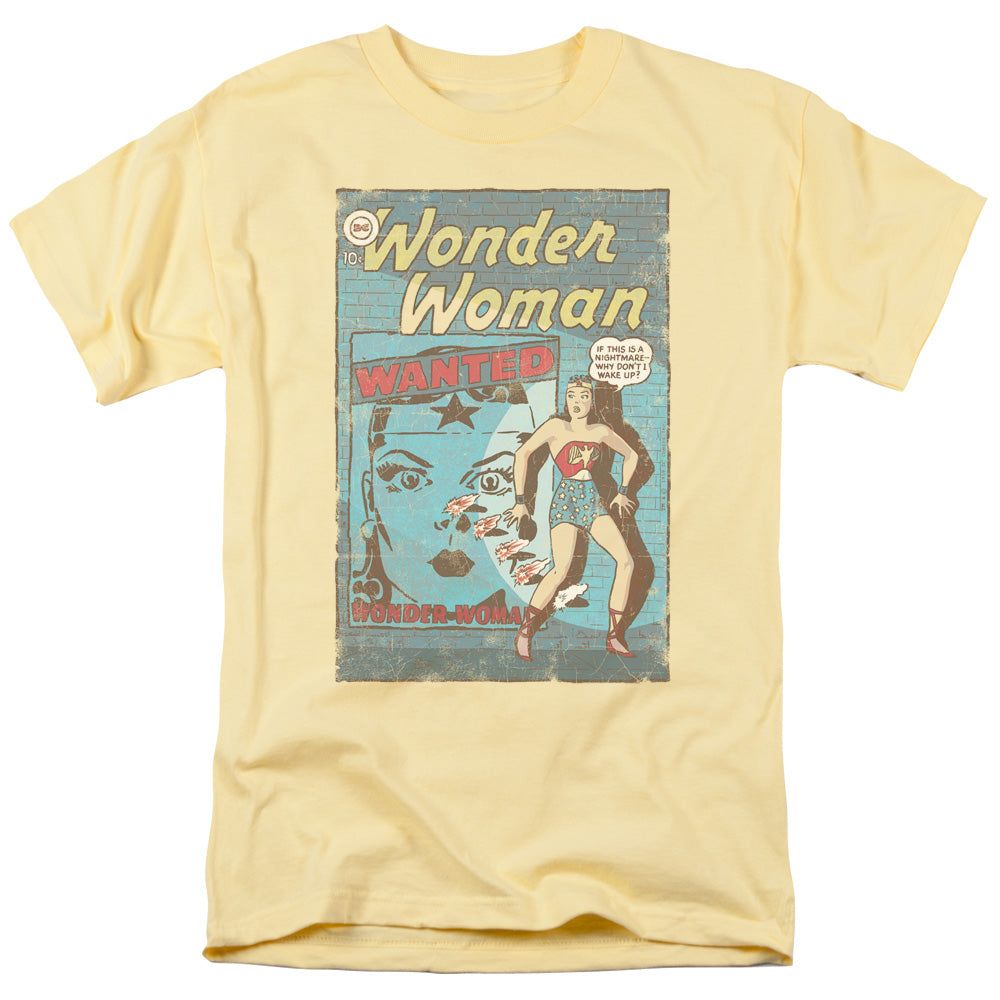 DC Comics Wonder Woman Wanted Mens T Shirt Yellow Retro Pop Classics