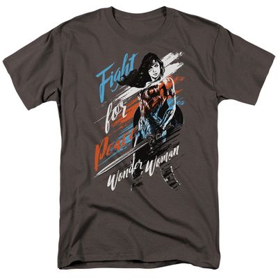 Wonder Woman Movie Fight For Peace Mens T Shirt Charcoal Retro Pop Classics